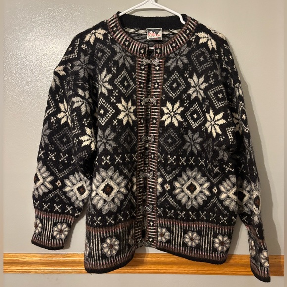 Dale Of Norway Vintage Black and Gray Patterned Wool Cardigan Sweater M - Picture 1 of 5
